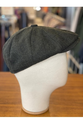 Hamze Peaky Blinders Tarz İngiliz Model Balıksırtı Desen Kaşe Kumaş Kasket Şapka Haki