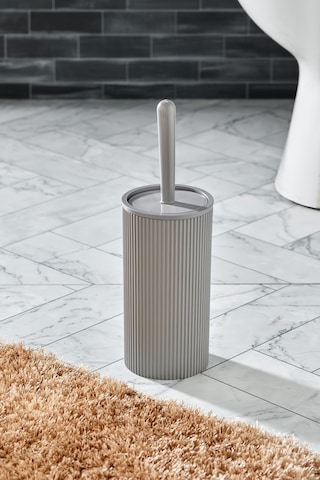 Line Çizgili Yuvarlak Kapaklı Wc Banyo Fırçası - Tuvalet Fırçası Gri