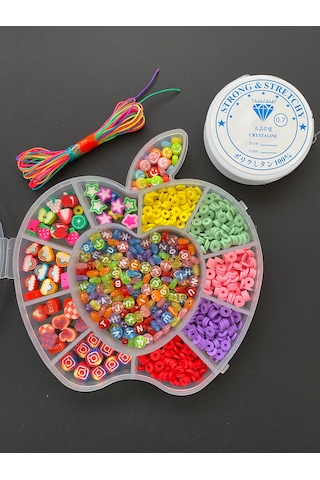 Elma Desenli Organizer Kutuda Polimer Kil Fimo Takı Yapma Hobi Se