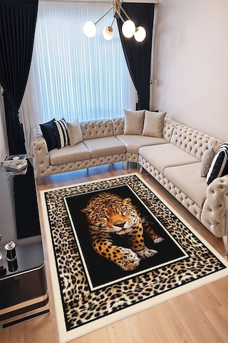 Dijital Baskı Yıkanabilir Kaymaz Taban Dekoratif Salon Mutfak Halısı Yolluk Siyah