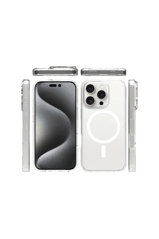 Vendas Apple Uyumlu iPhone 14 Pro Max Kılıf M-safe Şarj Özellikli Şeffaf Sert Pc Zore Embos Kapak + Hayalet Ekran Koruyucu Şeffaf