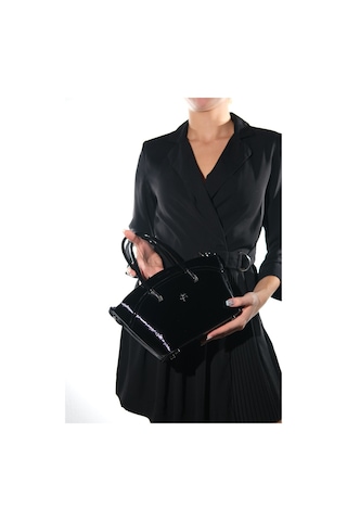 Luvishoes 1375 Siyah Kırışık Rugan Kadın Kol Çantası Siyah Rugan