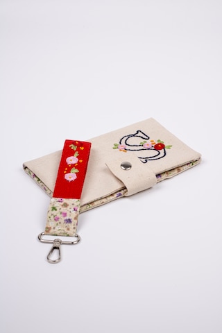 Fabric Craft Bag Kişiselleştirilebilir Kadın Cüzdan Ve Nakışlı Anahtarlık Seti Baş Harf İşlemeli Krem
