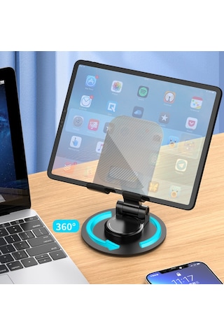 Telefon & Tablet Tutucu Taşınabilir Katlanır Stand 360 Dönen, Karbon Çelik Tasarım Çizilmez Silikon
