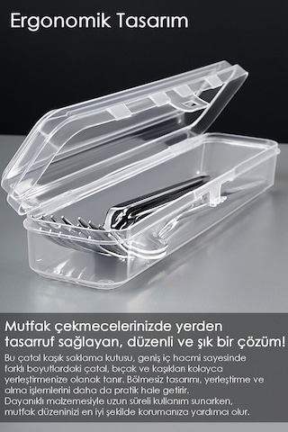 12'li Çatal Bıçak Kaşık Takımı Saklama Kutusu Seti - Çeyizlik Organizer Düzenleyici Saklama Kabı Şeffaf