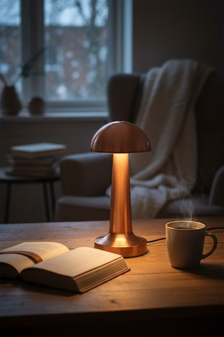 Rose Gold Dokunmatik Mantar Masa Lambası Şarjlı Led Gece Lambası Retro Dekoratif Başucu Lambası Gold