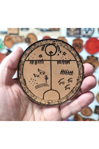Tengri Gök Tanrı - Deri Peç - Arma - Türk Mitolojisi - Leather Patch Bej