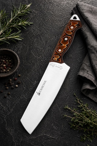 Sürmene Serisi Santoku Mutfak Şef Bıçağı Kahve Verzalit Sap Et Ekmek Sebze Salata Şef Bıçak Hds-130 Kahverengi