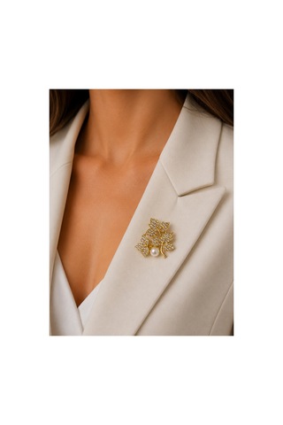 Brooch İncili Figürlü Zarif Yaka İğnesi & Aksesuar Koleksiyonu Bej