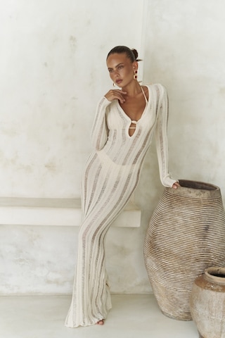 Mai Collection Mai Studios Co. Anandra Boncuk Detay Bej Triko Uzun Elbise Bej