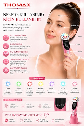 Yüz Sıkılaştırma Cihazı Kırışıklık Leke Giderme Ultrasonik Cilt Temizliği Peeling Cilt Bakım 7 Mod