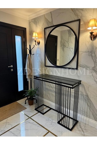 Siyah Metal Dresuar Takımı Siyah Cam Raflı Modern Tasarım