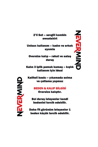 Nevermind Sevgili Çift Kombin Ateş Ve Su Baskılı Hoodie Unisex Oversize Ka Beyaz