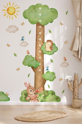 Ormanda Keyifli Bir Gün Temalı Temalı Boy Ölçer Boy Cetveli Sticker Seti Çocuk, Sevimli Orman Figür Dijital Baskı