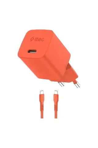 Ttec Smartcharger Gan 45W Avs PD Seyahat Hızlı Şarj Aleti + USB-C - USB-C 3A 120 CM Kablo Neon Turuncu