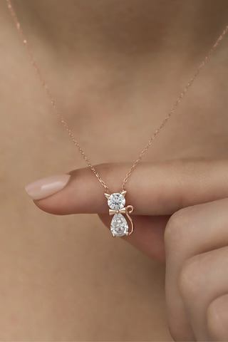 Nereze 925 Ayar Gümüş Beyaz Zirkon Taşlı Kedi Kolye