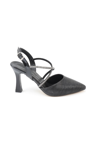 Nesilshoes Nesil Shoes Tam 182 Siyah Simli Topuklu Kadın Sandalet