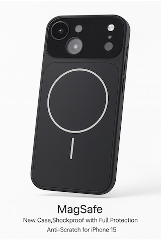 İphone 15 Ag Glass Magsafe Siyah Kaliteli Kılıf Yeni Trend Şok Emici & Tam Koruma, 5 Renk Siyah