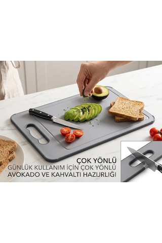 Gogoey 304 Paslanmaz Çelik Yüzey Satine Ve Polipropilen Yüzey Kesme Tahtası Gıda Temasına Uyumlu Çift Taraflı Gri