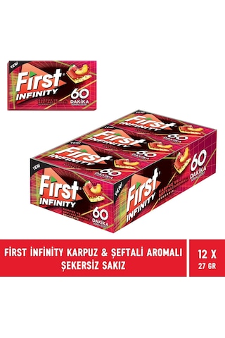 First Infinity 60 Dakika Karpuz & Şeftali Aromalı Şekersiz Sakız 12'li