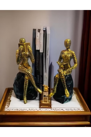Modern Soyut Kitap Okuyan 2 Li Biblo Seti Dekoratif Heykel Ev Ofis Kitaplık Hediyesi 15 Cm