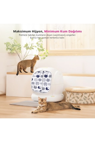 Ubpet C20 Uyumlu Kedi Tuvaleti Perdesi Kum Dağılım Önleyici Mıknatıslı Giriş, Premium Kumaş, Beyaz