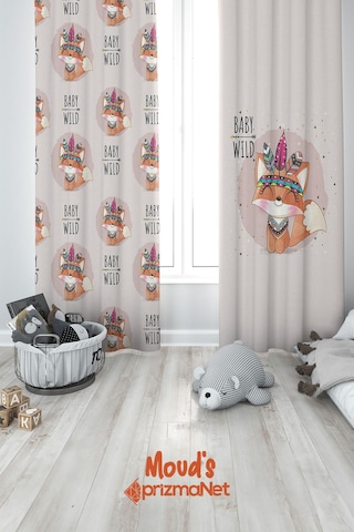 Bebek Tilki Desenli Baskılı Çocuk Ve Bebek Odası Fon Perdesi 2 Kanat - Prd-11 Çok Renkli