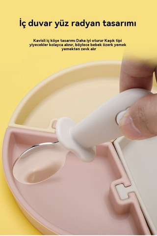 Jianfan Bölmeli Silikon Mama Tabağı Ve Birleşmeli Kase Bebek Beslenme Seti Sarı Kayısı Mavi Üçiğne Diğer