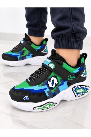 Papucumun Dünyası Çocuk Cırt Bantlı Kalın Tabanlı Piksel 3d Desenli Craft Tarzı Sneaker Yeşil