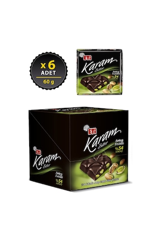 Eti Karam %54 Kakaolu Antep Fıstıklı Bitter Çikolata 6 x 60 G