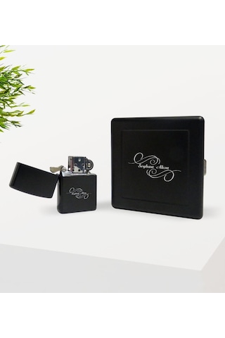 Kişiye Özel İsimli Siyah Metal Sigara Tabakası ve Benzinli Çakmak N11.1721