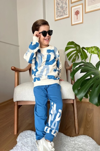 Harf Desenli Mavi Renk Erkek Çocuk Eşofman Takım Mavi