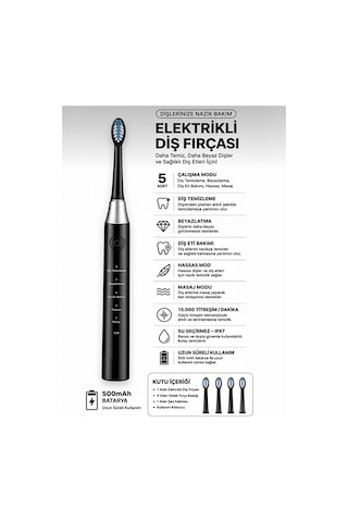 Amf13 Siyah Şarjlı Elektrikli Diş Fırçası 5 Modlu Ipx7 Su Geçirmez 4 Yedek Başlıklı Set