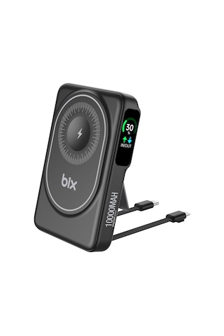 Bix Tpb16 10000 Mah Oled Ekranlı Manyetik Kablosuz Powerbank 20w Pd Hızlı Şarj Ve 15w Magsafe Siyah