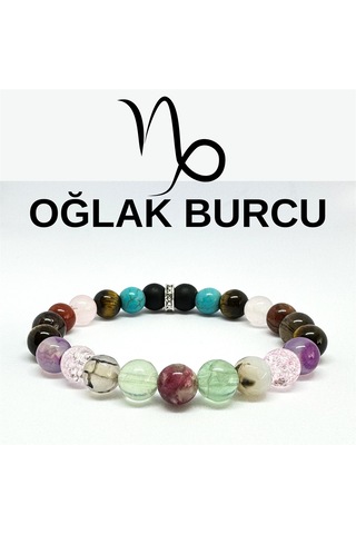Oğlak Burcu Bilekliği 8mm Doğaltaş Bileklik - 18 Cm Çok Renkli