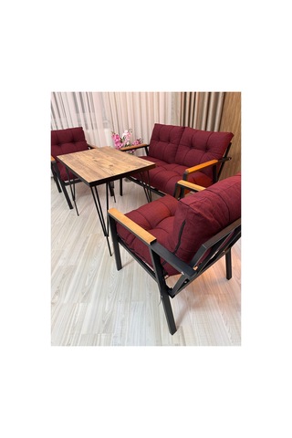 Houseart Gül Metal Bahçe Koltuk Takımı 2+1+1 Masalı Balkon Teras Cafe Oturma Grubu Bordo