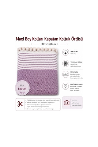 Pamuklu Kaymaz Hasır Dokuma Maxi Boy Kolları Örten Koltuk Örtüsü 180x310 - Leylak