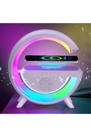 Wireless Kablosuz Şarj Destekli Radyolu Rainbow Aydınlatmalı Bluetooth Hoparlör Fm Radyo