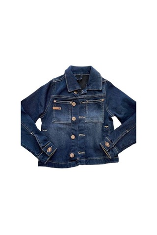 Çocuk Koyu Renk Düğme Detaylı Kot Ceket-14655 Lacivert