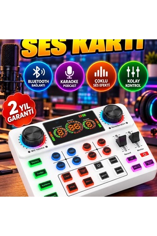 Bluetooth Destekli Canlı Yayın Ses Kartı Karaoke, Podcast Ve Efekt Kontrollü