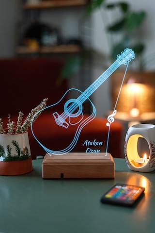 Özel Tasarım Akustik Gitar 3D Led Lamba