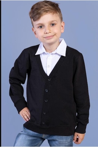Toontoy Erkek Çocuk Düğmeli Okul Hırka Siyah