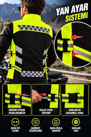 Snow Wolfs Softshell Kumaş, Suya Dayanıklı Motorcu Yeleği, Reflektörlü, Yanlarından Ayarlanabilir Siyah
