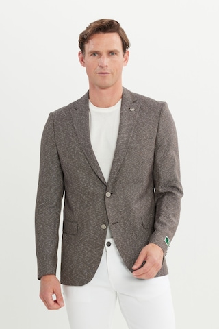 AC&Co / Altınyıldız Classics Erkek Kahverengı Slim Fit Dar Kesim Mono Yaka Armürlü Ceket Kahverengi