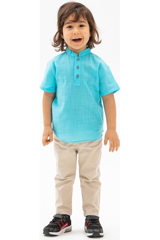 Eliş Şile Bezi Kısa Kol Şile Bezi Bodrum Erkek Çocuk Tshirt Açık Turkuaz 3075