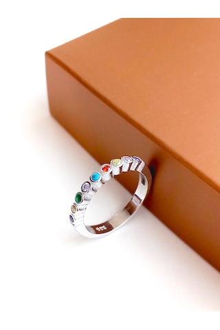 Gümüş Gökkuşağı Tasarım 12 Numara Zarif Kadın Yüzük Yılbaşı Yeni