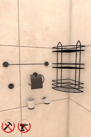 Alper Banyo Yapışkanlı Siyah 3 Katlı Banyo Rafı EK03 Lotus Açık Kağıtlık Uzun Havluluk V Bornoz Askılık Sabunluk Diş Fırçalık Siyah