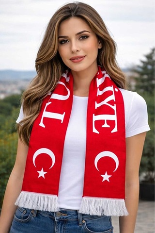 Türk Bayraklı Dokuma Atkı Kırmızı