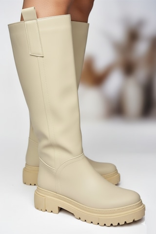 Fox Shoes V973222209 Bej Kalın Tabanlı Kadın Binici Çizmesi Bej