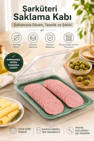 Şarküteri Saklama Kabı Sunumluk Peynir, Salam, Sucuk Ve Kahvaltılıklar İçin Düzenli & Pratik Mutfak Plastik Buzdolabı Saklama Kutusu Çok Renkli